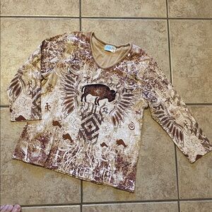 🦋 2 for $20 sale NWOT Cactus Bay Southwestern V neck 3/4 sleeve shirt top XL